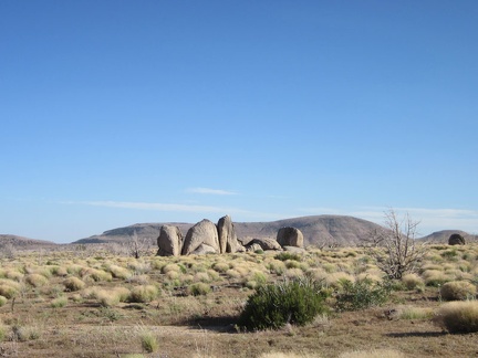 I pass yet another sculptural pile of rocks in Pinto Valley on the way back to my tent