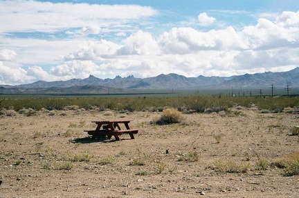 Picnic table behind the Nipton campground
