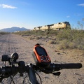 It's always fun when a train passes by while riding these trackside roads in the Mojave Desert