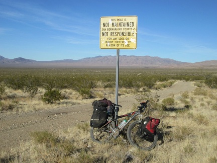 Gotta love the bureaucrat sign here: This road is not maintained by San Bernardino County, etc