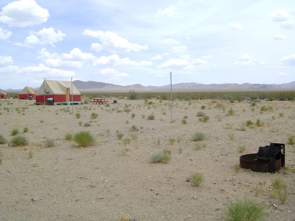 I stop in at the Nipton store to pay for another night of camping before walking past the tent cabins to start today's hike