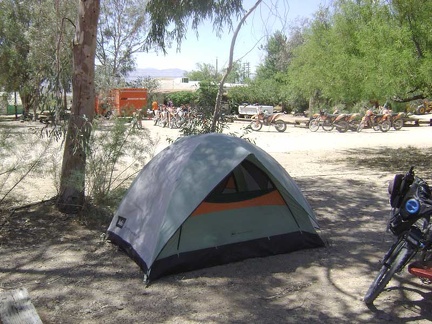 While in my tent choosing my afternoon ride, the dirt-bike tour group members arrive at Nipton in a cloud of noise