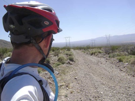 Here I am at the top of the gravelly power-line road, and I'll descend this road about four miles to the train tracks