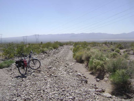 Loose rock is the dominant surface on the upper portion of the power-line road