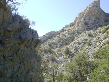 A white pinnacle rises on my right on the way down the canyon