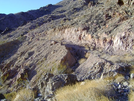 The old road is washed out at this last switchback