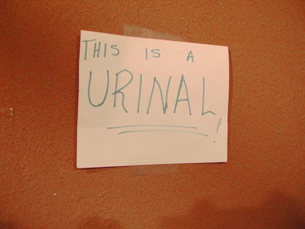 The Valley Wells urinal is so unique that an adjacent handwritten sign tells you that, &quot;yes, this IS a urinal!&quot;