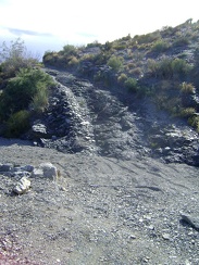 After passing through an extensive gravelly area in the wash south of Pachalka Spring, the road abruptly rises a short distance