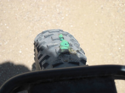 Back on Black Canyon Road, I hear hissing, and see a bit of &quot;Slime&quot; oozing out of my front tire to prevent a flat