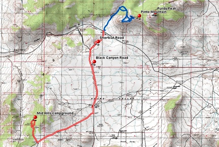 Pinto Mountain bike and hike route from Mid Hills campground (Day 4)