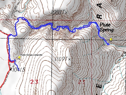 Hiking route: Piute Canyon to Piute Spring