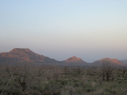 On the upper stretches of Wild Horse Canyon Road, one can see across Gold Valley to Table Mountain and Twin Buttes