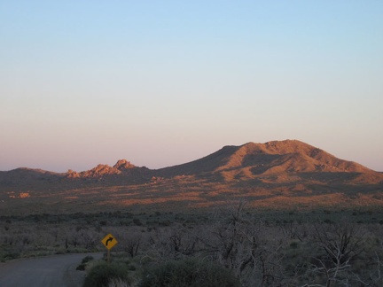 I approach Mid Hills campground on Wild Horse Canyon Road at sunset