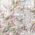 Bicycle route (in red) from Mid Hills campground to Blue Jay Mine via Wild Horse Canyon Road, Mojave National Preserve