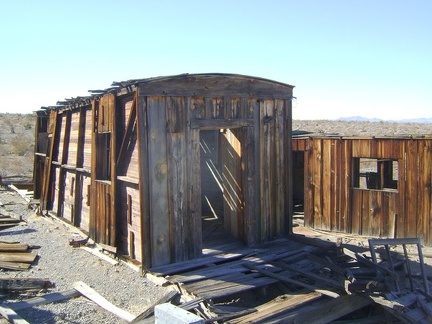 The boxcar cabins at Rex Mine have a board-and-batten exterior