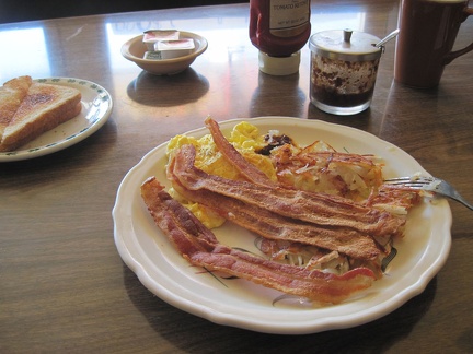 Bummer, no Chinese breakfast on the menu (who would order such &quot;weird stuff&quot;?), so I order scrambled eggs and bacon