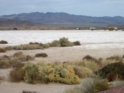 I stop to look across a dry lake on the east end of Newberry Springs toward the I-40 freeway on the opposite shore