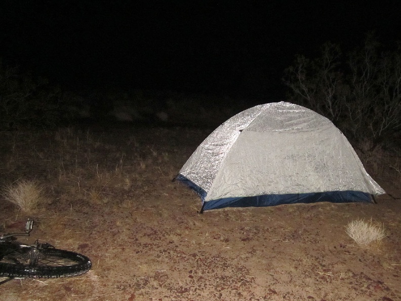 Tired when I get near the top of Sleeping Beauty road, I walk around in a fog for a while looking for a campsite not by the road