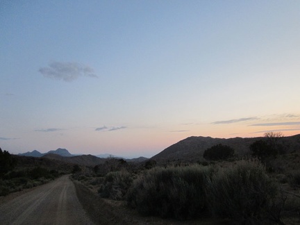 After passing Columbia Mountain, I look back at what remains of sunset and ride on to Mid Hills campground