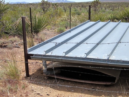 This guzzler collects water and drains it into the container hiding below the "roof"