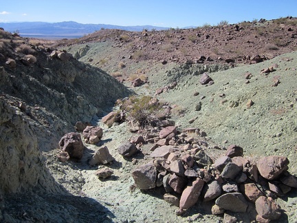 I cross a greenish-looking drainage on my way across the Sleeping Beauty foothills