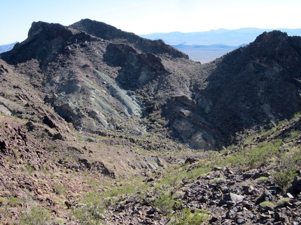 I head down into the shade in the Sleeping Beauty mountains