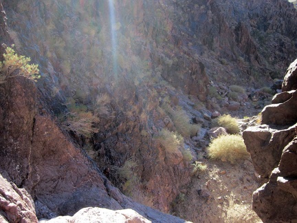 Well, my planned hike down this side canyon in the Sleeping Beauty mountains instantly ends when I reach a 10-foot drop-off