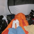 A relaxing evening in the tent, with my sweaters on, and I sleep really well in my new, warm winter sleeping bag