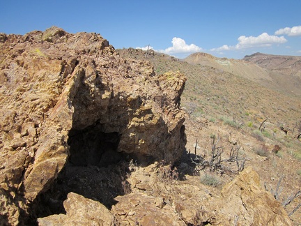 This outcrop on the Providence Mountains ridge line harbours a little cave