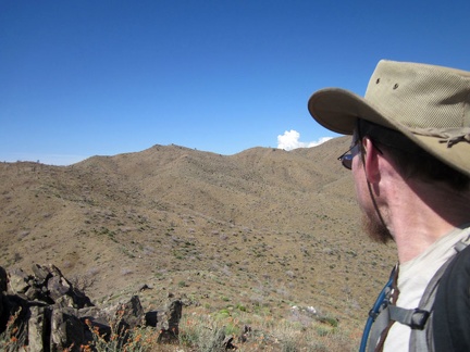 I look ahead and scope out my route along this part of the Providence Mountains ridge