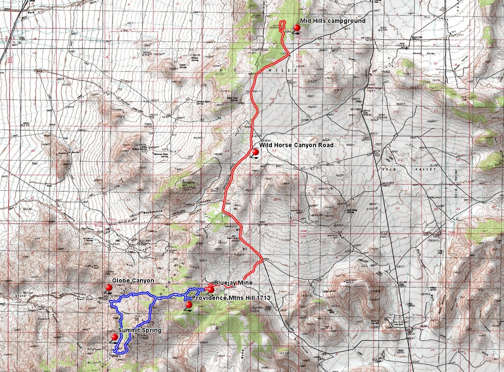 Summit Spring hiking route and Wild Horse Canyon bicycle ride