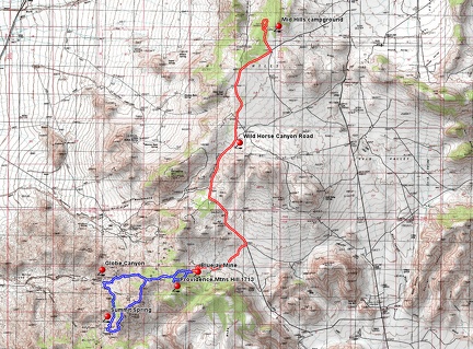 Summit Spring hiking route and Wild Horse Canyon bicycle ride