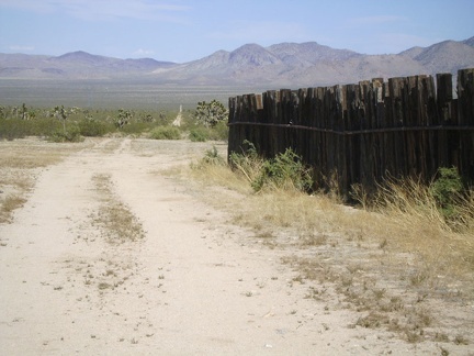 Behind the Morning Star Mine Road corral is a dirt road that crosses the fan to the base of the New York Mountains