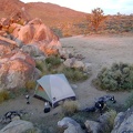 I hop around the rocks that surround my Cima Dome campsite and catch the pre-dusk orange desert glow
