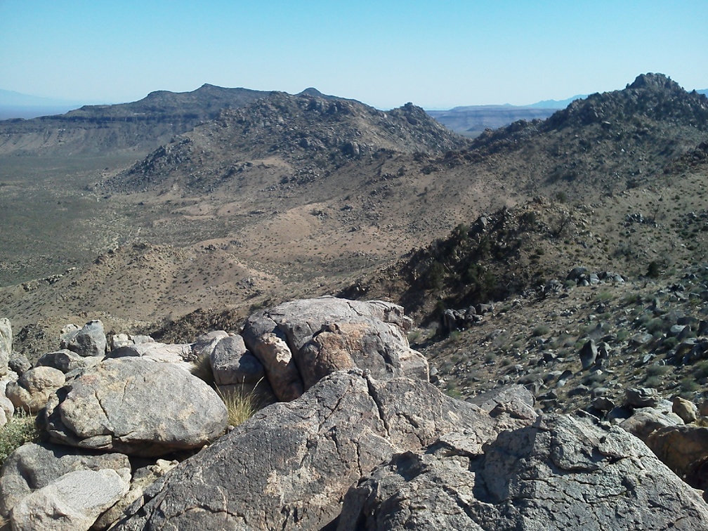 OK, it's time to start going back down; my tent is behind rocky Twin Buttes South in the middle of the photo