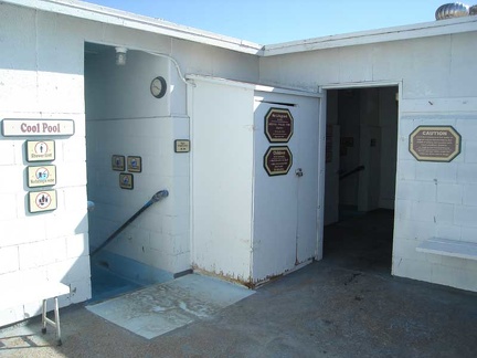 Inside the men's "cool pool" at Tecopa Hot Springs campground