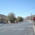 The stop sign in Tecopa Hot Springs village, looking back toward Baker