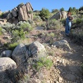 Heather pauses in the middle of the Teutonia Peak Trail to contemplate the awesomeness of the area