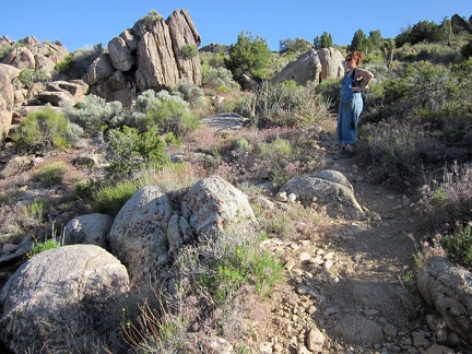 Heather pauses in the middle of the Teutonia Peak Trail to contemplate the awesomeness of the area