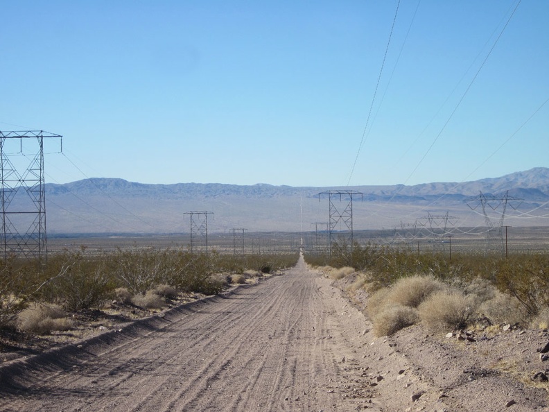 The Cady Mountains powerline road cuts a straight line across this part of the Mojave Desert