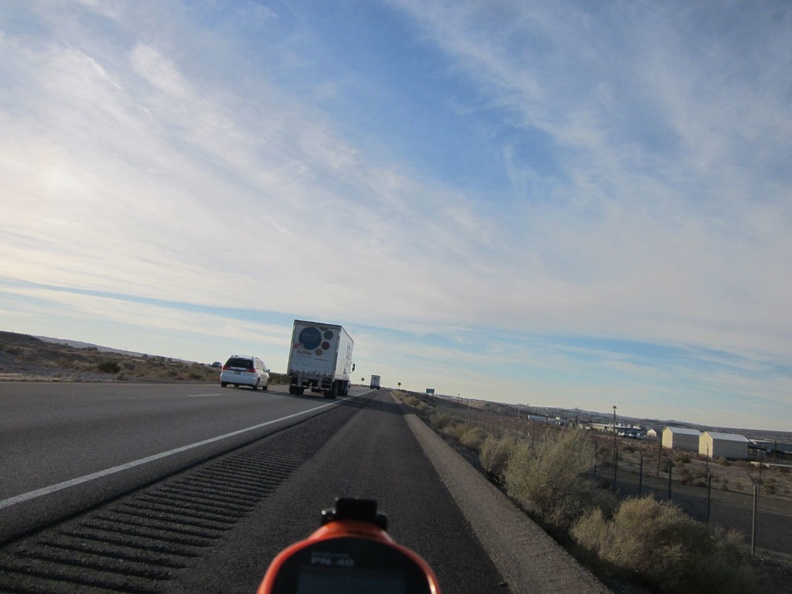 I ride the 2.5-mile segment of the I-40 freeway where bicycles are allowed, since there is no practical alternate route