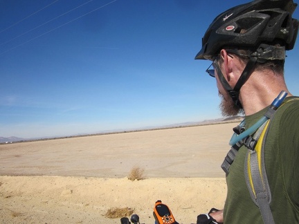 I take a very short break along the shores of Troy Dry Lake to enjoy the Mojave Desert scenery