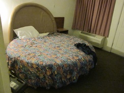 I love the quirky old round beds at the Route 66 Motel in Barstow