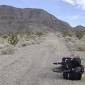 The 10-ton bike packed to go, I start the trek back up Jackass Canyon toward Kelbaker Road
