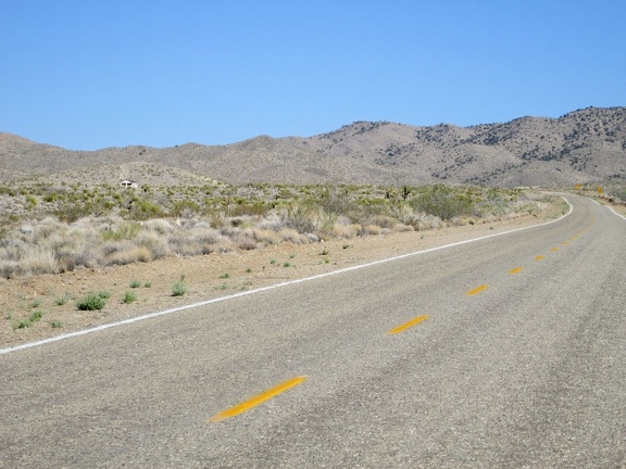 Ivanpah Rd slowly climbs toward a pass in the New York Mountains: I look for another place to escape the sun for a few minutes
