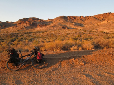 As the sun goes down on Ivanpah Road, I pull over to look at the Bathtub Spring Peaks area where I hiked last year