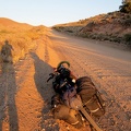 The sunset light on upper Ivanpah Road is incredible; tired, I'm walking the bike sometimes, enjoying the colours