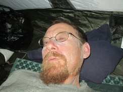 I set up the tent and lay down, too tired to boil water for an instant meal tonight (I just eat a lot of roasted almonds)