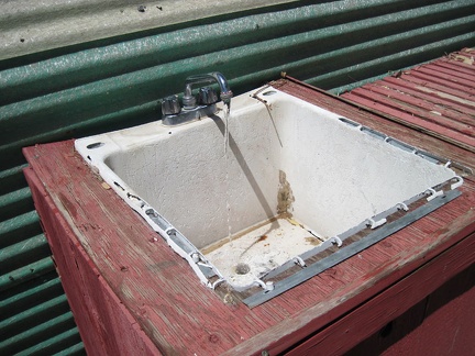 The outdoor sink at Nipton is decomposing after many years of service in the hot Mojave sun