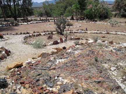 The cactus garden in front of the Hotel Nipton is artfully built of multi-coloured rock